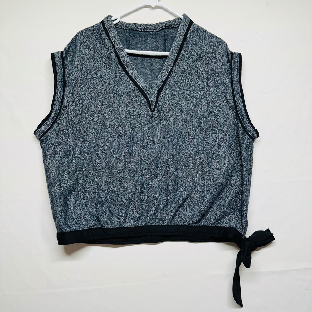 Sleeveless Sweater Vest Heathered Gray Tie Waist V Neck Fleece‎ Style Women's XL